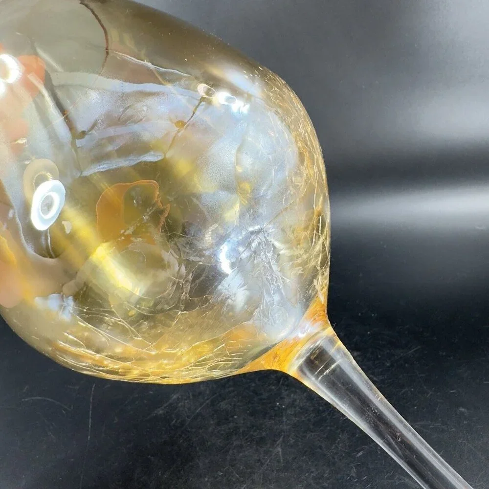 Pier 1 Glass Balloon Goblet Yellow Luster‎ Finish Crackled Glass Top Single 1